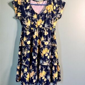 Ultra Flirt Yellow and White Casual Sundress with Flutter Sleeves